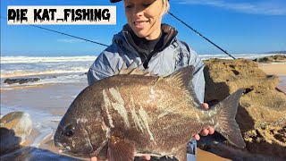 My wife caught a MONSTER Galjoen measuring 55cm. Fishing with friends near Still Bay.