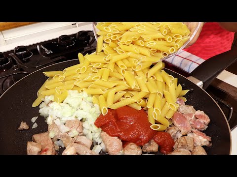 Vídeo: Macarrão Penne Com Guisado De Porco Picado