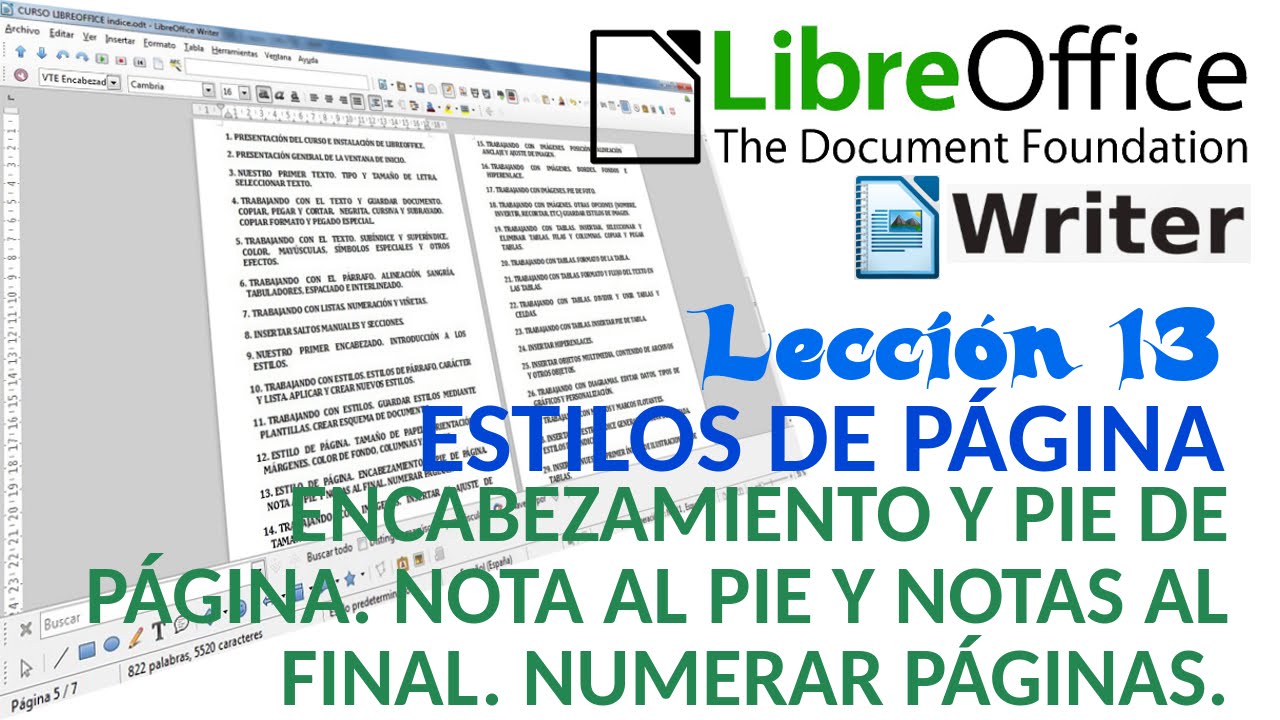Tutorial LibreOffice Writer - 13/40 Encabezamiento y pie de página. Nota al pie y al final. Numerar.