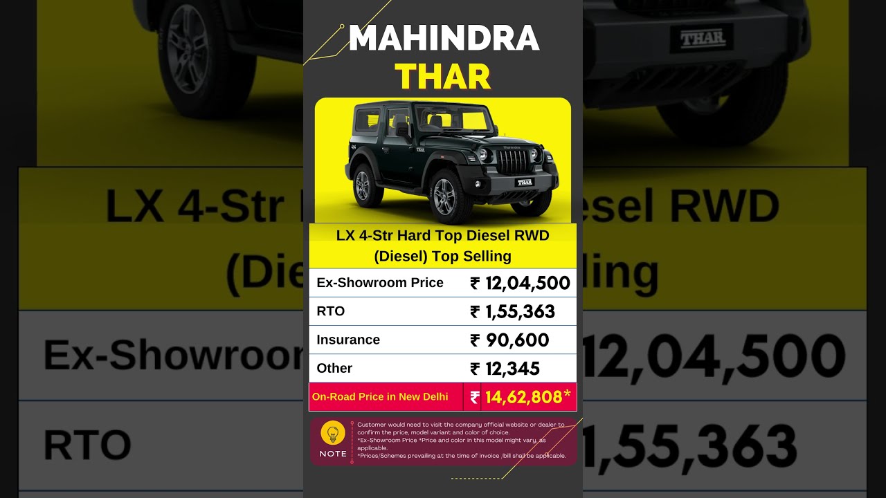Mahindra THAR LX 4 Str Hard Top Diesel RWD Selling On Road Price June 2023 CarLenaHai