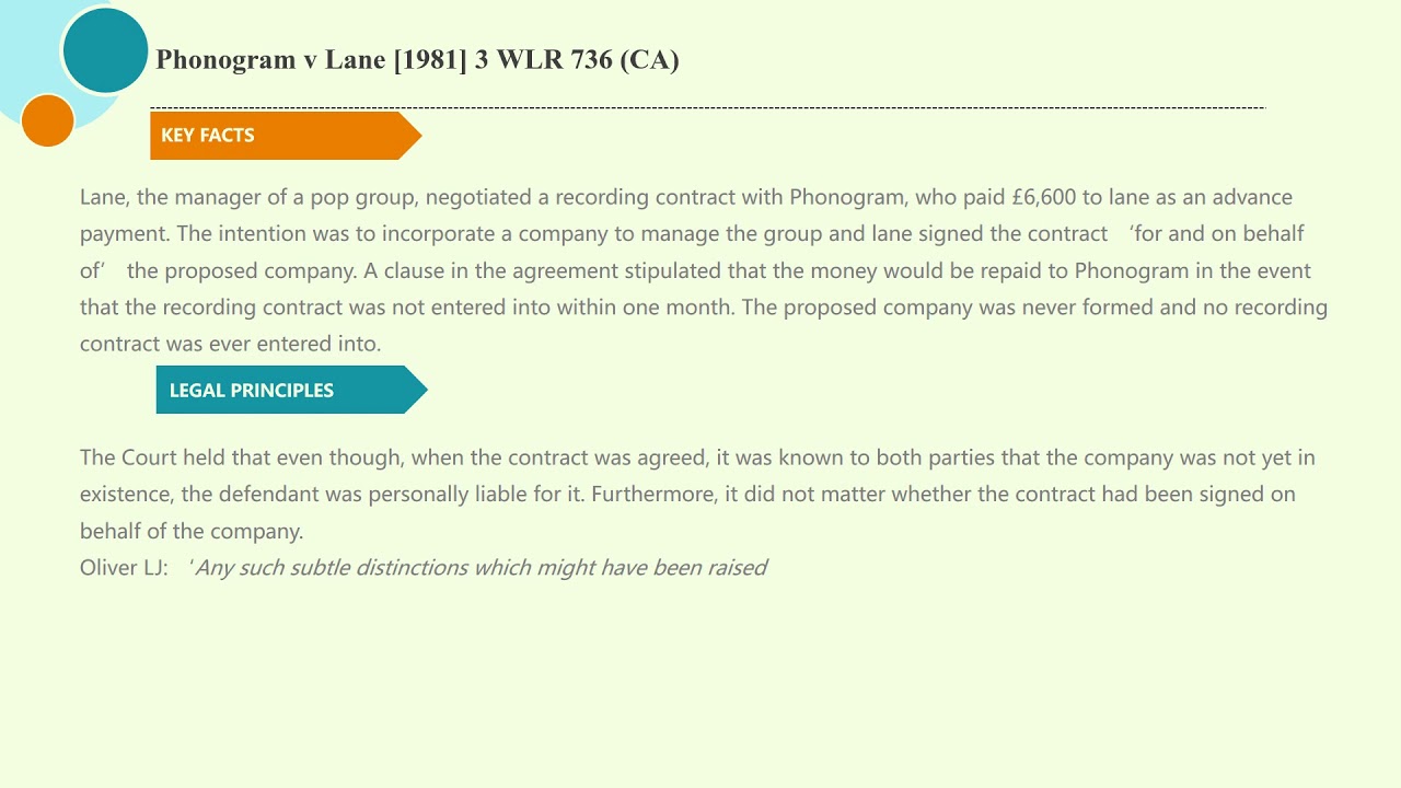 [Case Law Company] ['preincorporation contract'] Phonogram v Lane