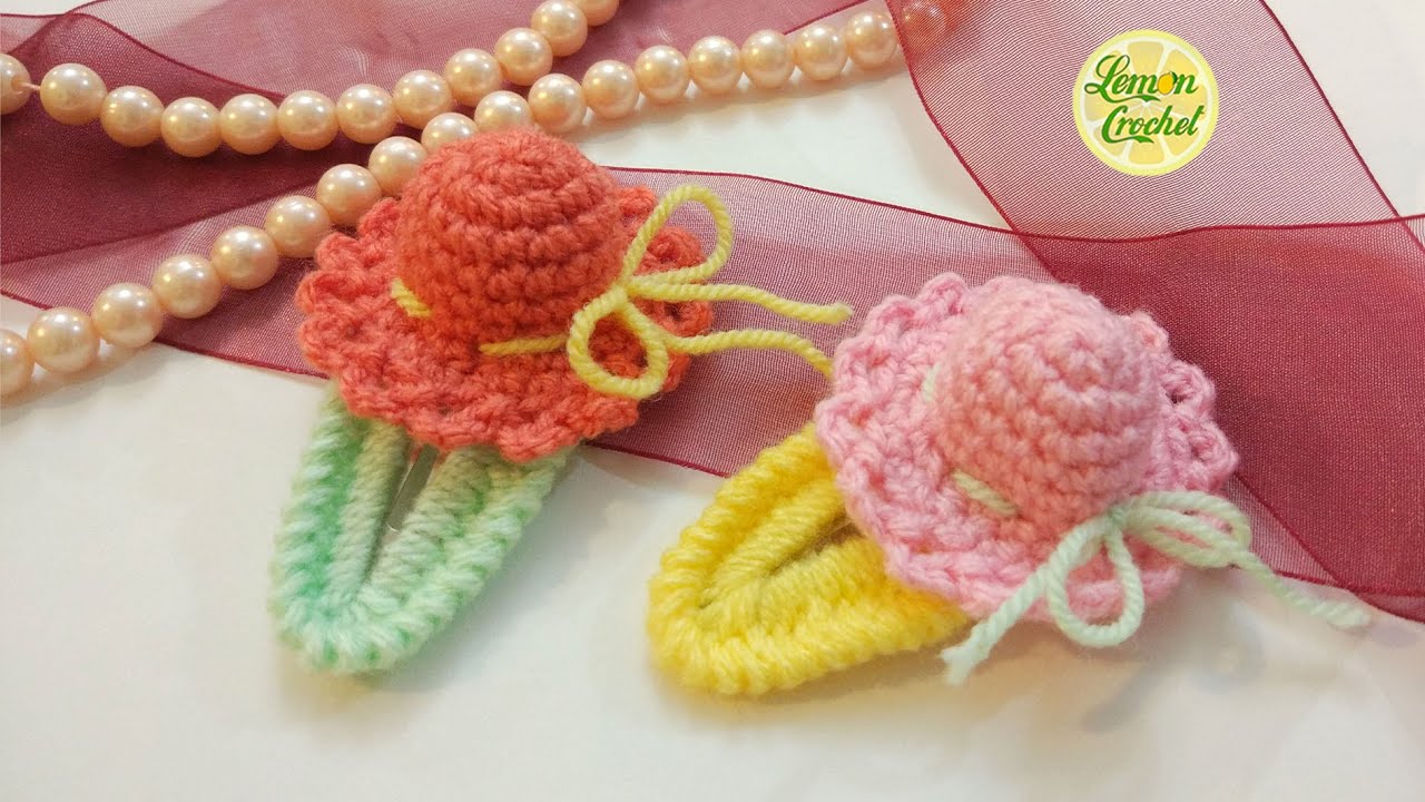 How to Crochet Hat Hair Clips | Crochet Tutorials | Lemon Crochet🍋 ...