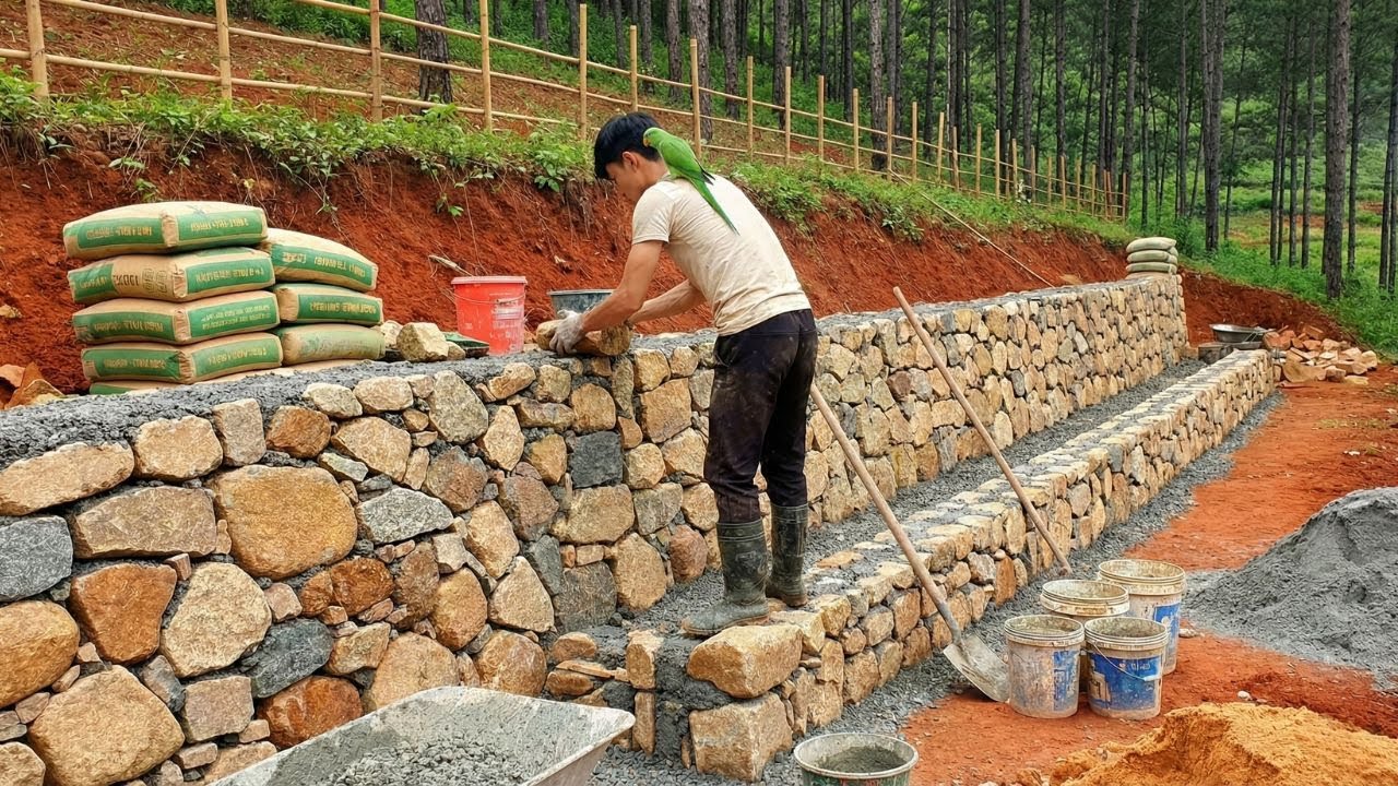 Building a Sturdy Stone Fence to Prevent Landslides – Completing the Drainage System