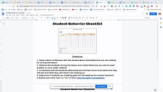 Behavior Intervention Example- Student Behavior Checklist