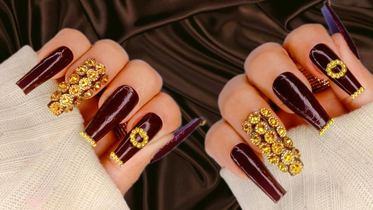 Brown Chrome Bling Nails