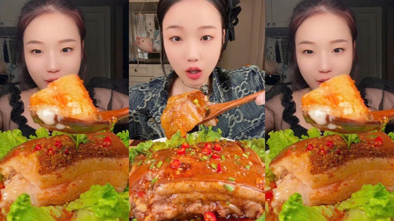 Eat Braised Pork Fat, Braised Pork Fat with Chili Powder, Eat Big Piece of Fat