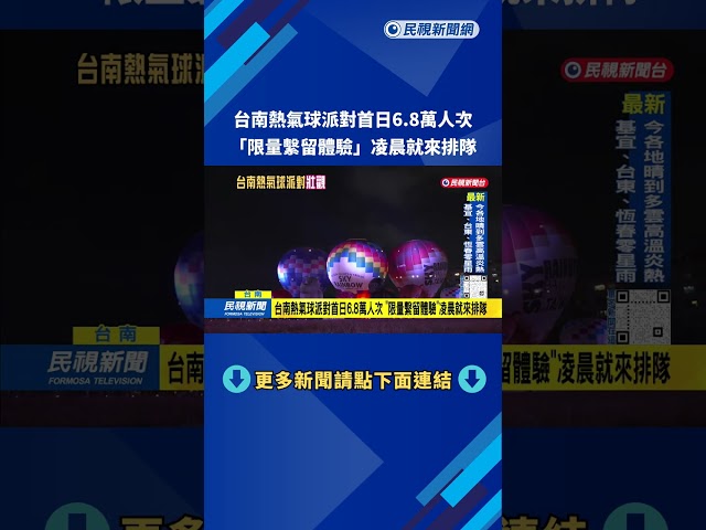 台南熱氣球派對首日6.8萬人次　「限量繫留體驗」凌晨就來排隊－民視新聞