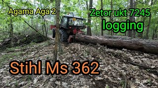 Zetor ukt 7245  těžba dřeva, Agama aga 2, Stihl Ms 362, mechanický klín, @jpforest8882