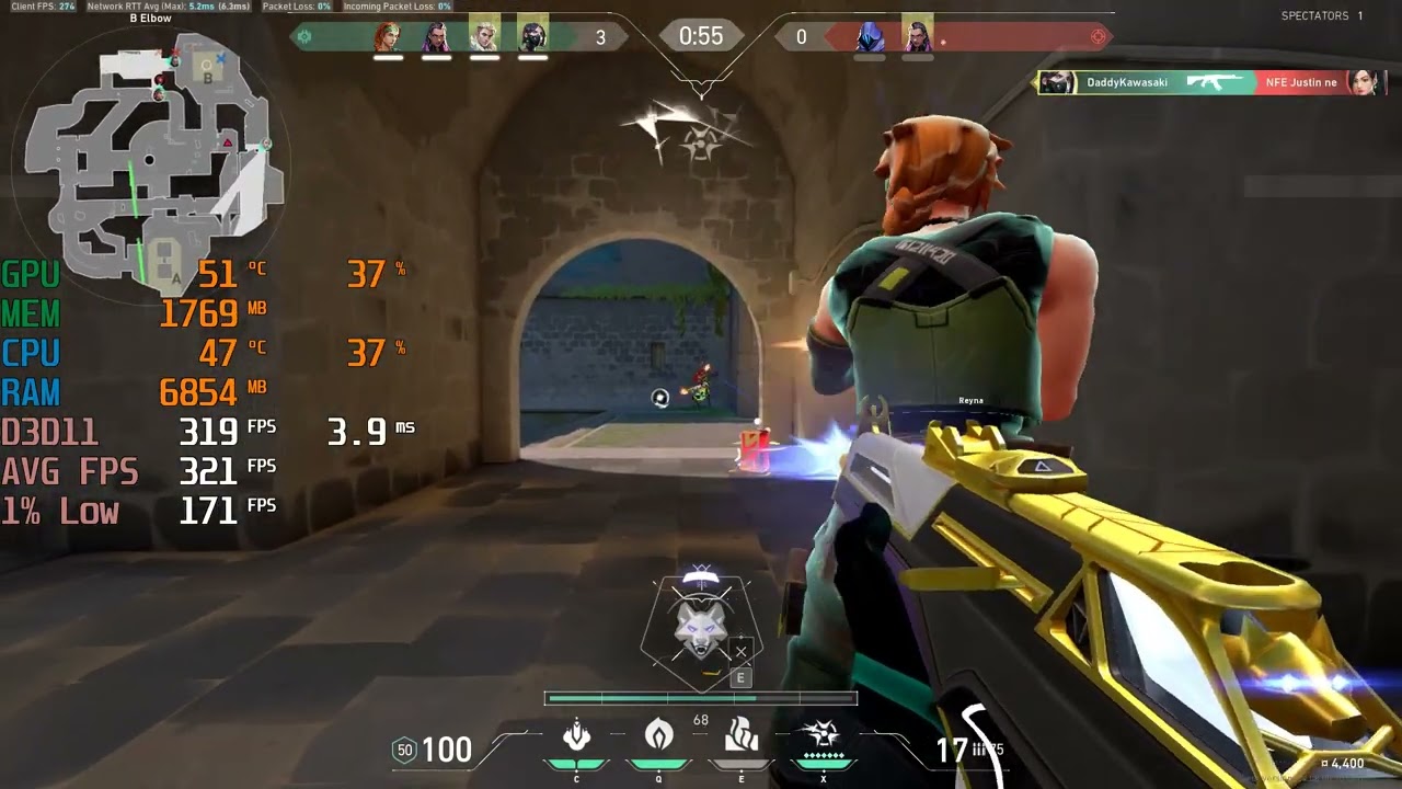 VALORANT - i5 12400F + RTX 3080 10GB - 1080p Max & Low Settings 