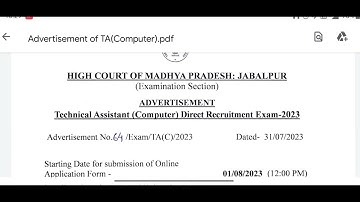 High Court of MP Data Processing Assistant & Technical Assistant Recruitment Notification