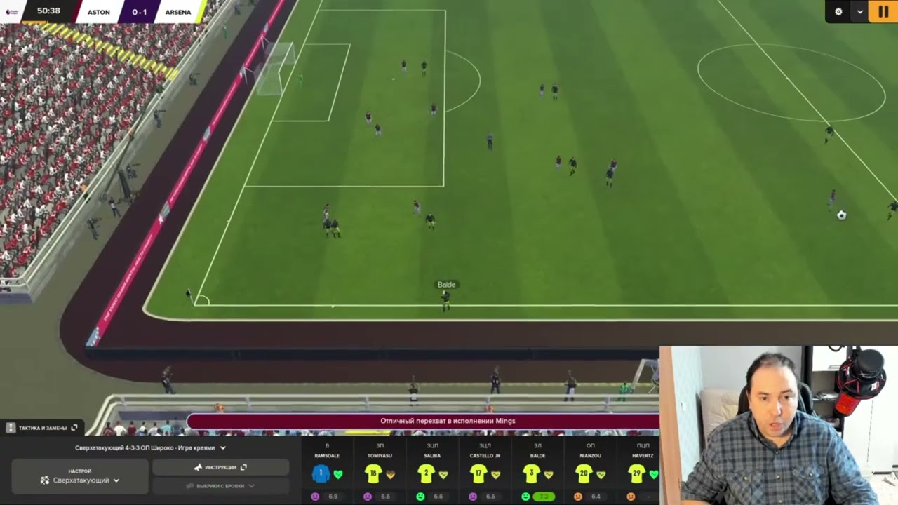 Football Manager 2024 Арсенал Астон Вилла обзор матча