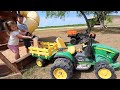 Using tractors to make a secret sandbox hideout  tractors for kids