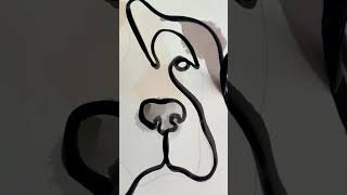Painting a one line portrait of an American bulldog. Minimal, relaxing art, pet portrait commission