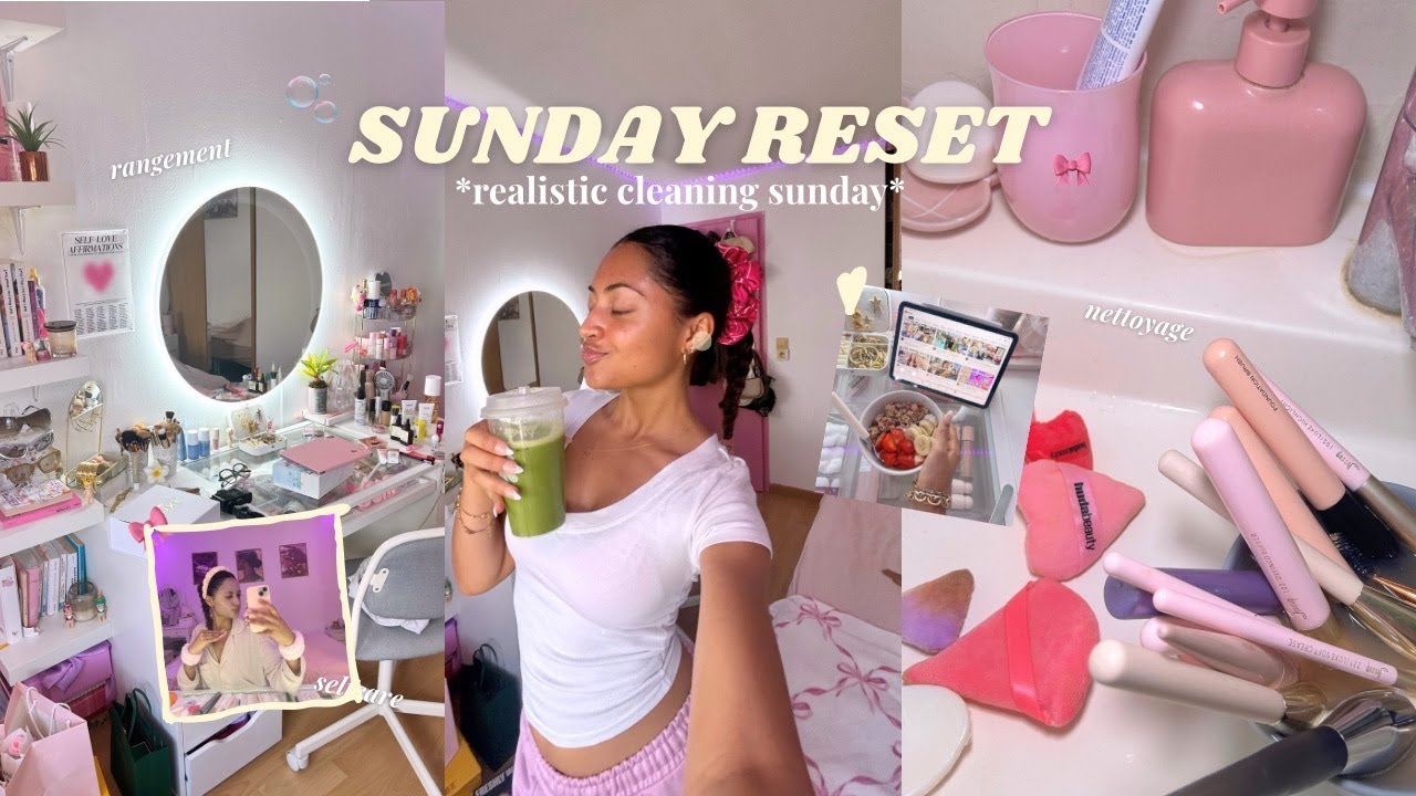 sunday cleaning reset 🫧 | ma routine du dimanche, nettoyage, ménage, rangement et selfcare 🎀