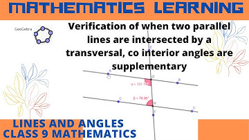 GeoGebra Demonstration |Co interior angles are supplementary| Parallel Lines and Transversal