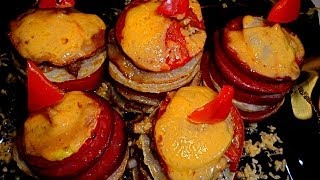 Кабачок запеченный с фаршем. Пирамидки. Закуска с кабачком, помидорами и мясом. Кабачок запеченный с фаршем. Пирамидки. Закуска с кабачком, помидорами и мясом.