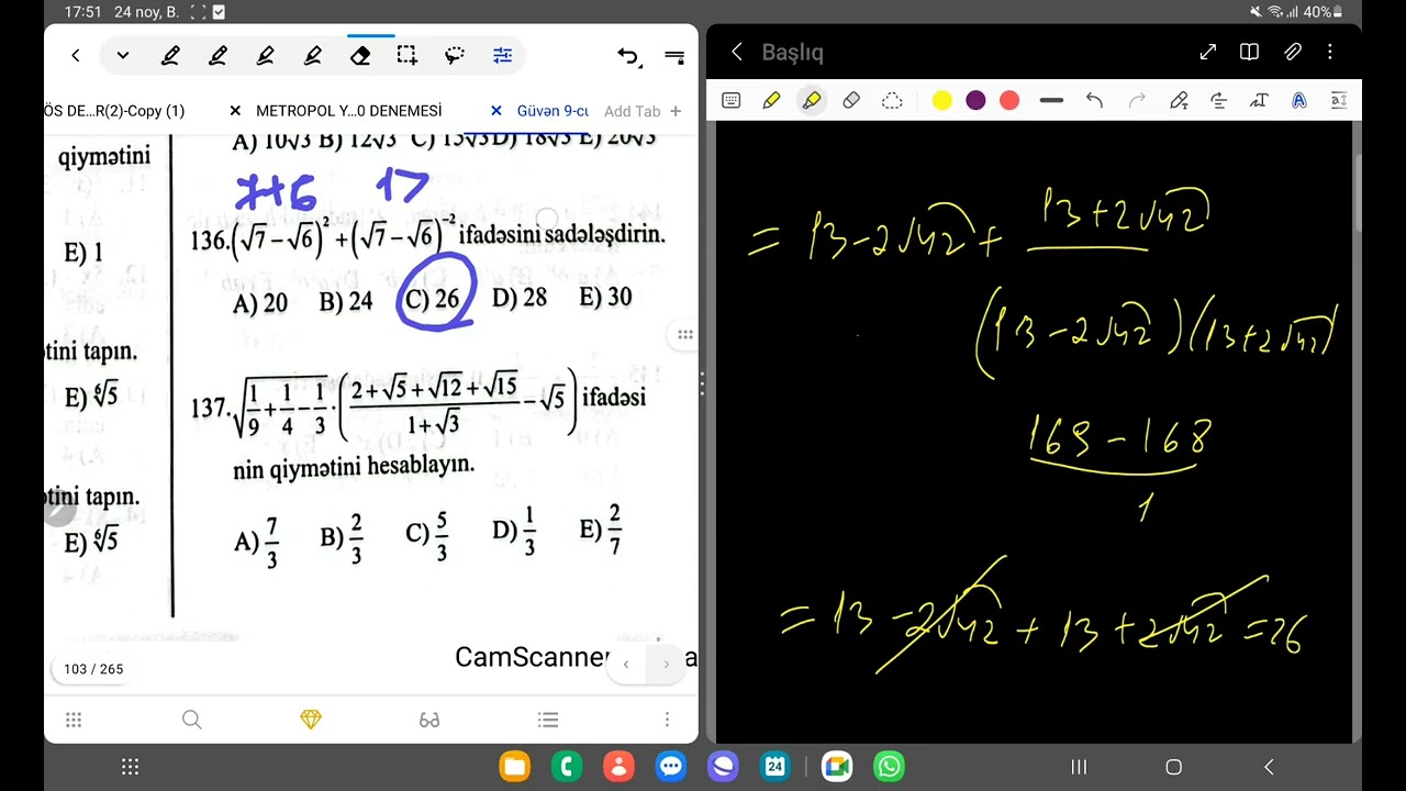 Güvən 9cu sinif, Kvadrat köklər 130-145