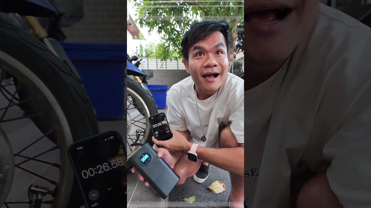 เติมลมยางมอเตอร์ไซค์ใช้เวลากี่วิ ?? ⏰🤭 #บี้ลองของ #บี้เดอะสกา #bietheska