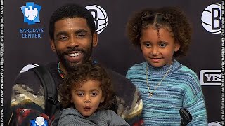 Kyrie Irving at the podium with his kids after the win vs Raptors, Postgame Interview 🔥