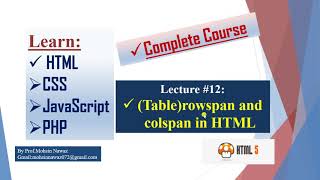Table (Rowspan and Colspan tag) in HTML Lecture 12 Urdu/Hindi by Prof.Mohsin