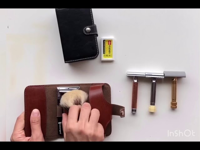 Leather Shaving Travel Kit - Brown