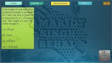 If the length of each side of an equilateral triangle is increased by 2 unit, the area is found to