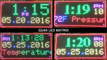 64x32 RGB Led Matrix Display Clock Arduino Mega2560 with BMP180 - Temperature, Pressure scrolling