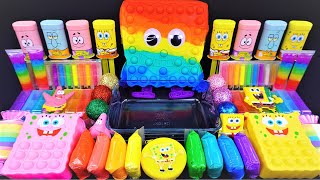 Spongebob Rainbow Slime Mixing Makeup & Random things into slime #ASMR #Satisfying #slimevideos #슬라임