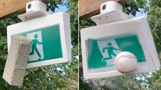 School exit sign durability testing. (destroying a exit sign)