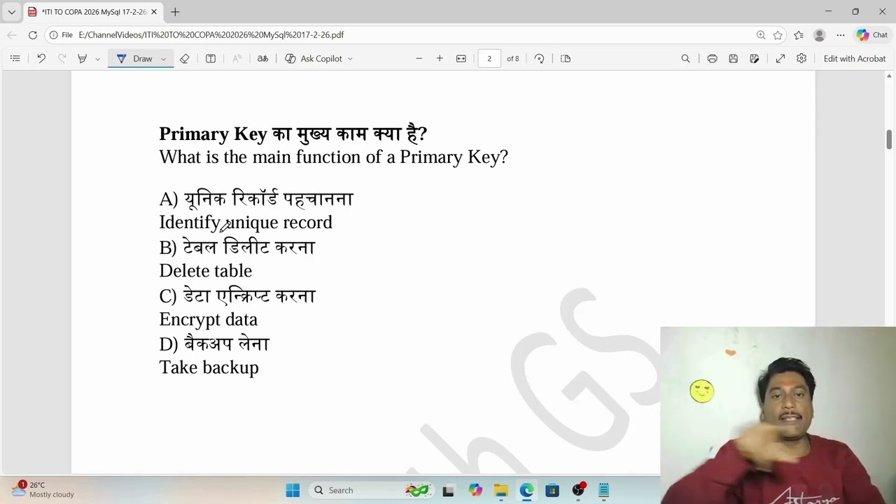 MySQL Mock Test + Full Concept | MP ITI COPA 2026 Preparation | Important Questions with Practice