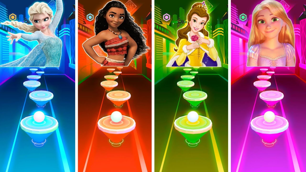 Elsa vs Moana vs Belle vs Tangled - Rush Tiles Magic Hop