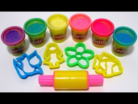 Видео: Учим цвета на английском с блестящим пластилином Play-Doh Sparkle и формочками.