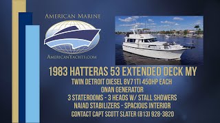 SOLD - 1983 53' Hatteras 53 Ext Deckhouse Motor Yacht HD By American Marine Yachts