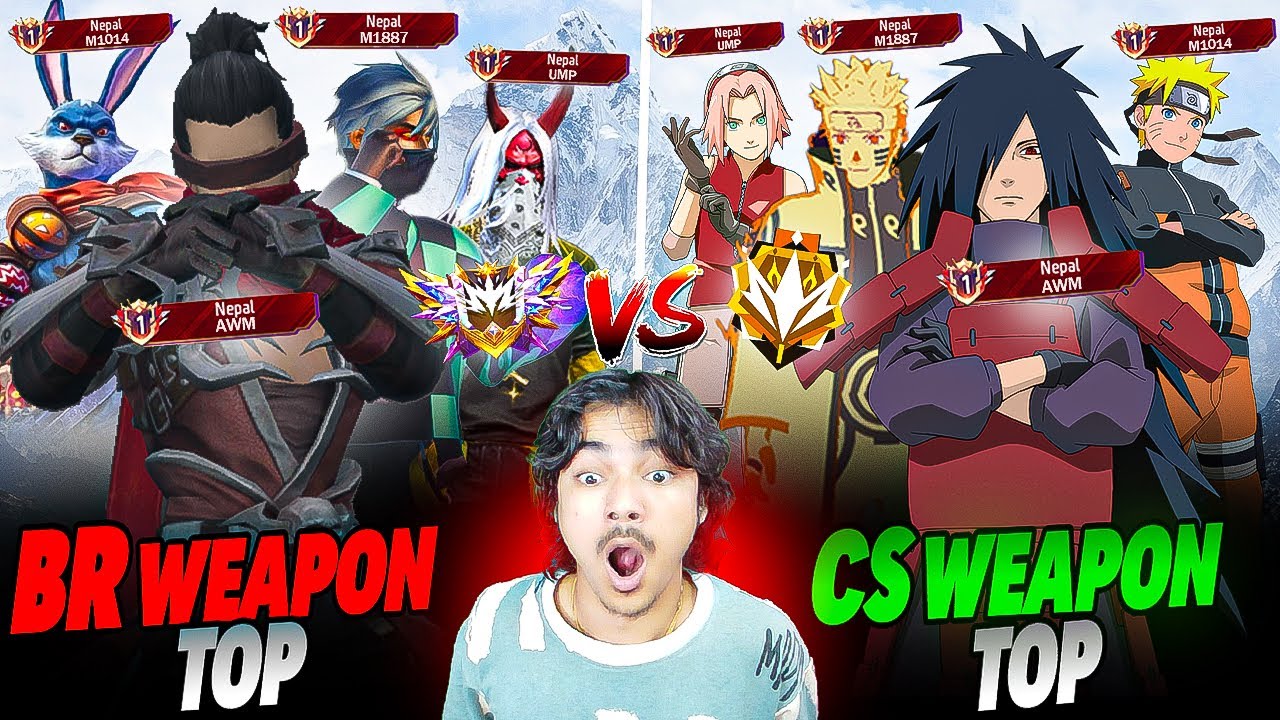 OMG!! Which rank Players are PRO players? CS/BR rank 🤔 All Gun top Player 1 vs 1 - Freefire