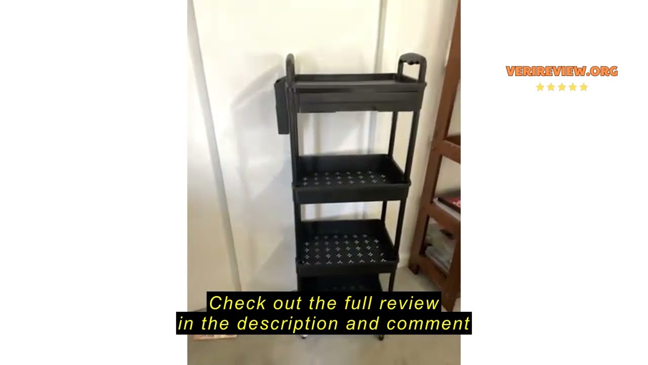 Review EaseSky 4 Tier Rolling Utility Cart with Drawer, Utility Storage Organizer with Plastic Shelf