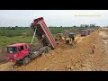 Best Dump Trucks Bulldozer Motor Grader Roller Working On Road Construction in Cambodia