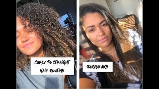 Thick Curly Hair to Straight Routine 2019- Perfect for Natural Dry Hair, Heat Protection ||