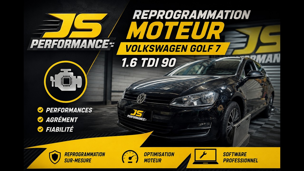 Reprogrammation moteur Volkswagen Golf 7 1.6 TDI 90chx by JS PERFORMANCE
