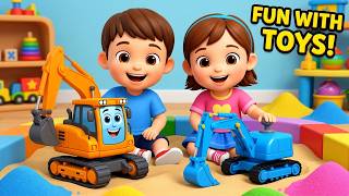 Kingsley &amp; Kayden Excavator! 🚧 Dig Dig Song for Kids | Construction Vehicles Fun!