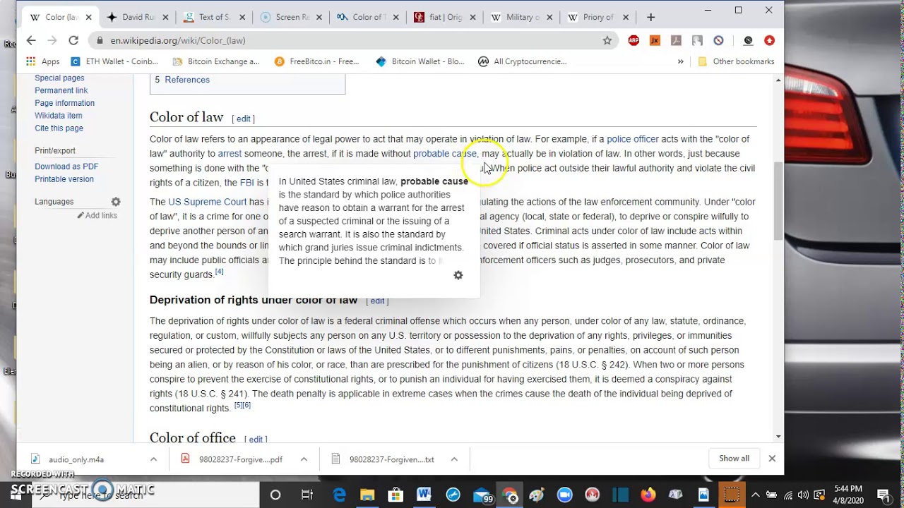 Color Of Law - Iegal or Illegal - Not Lawful