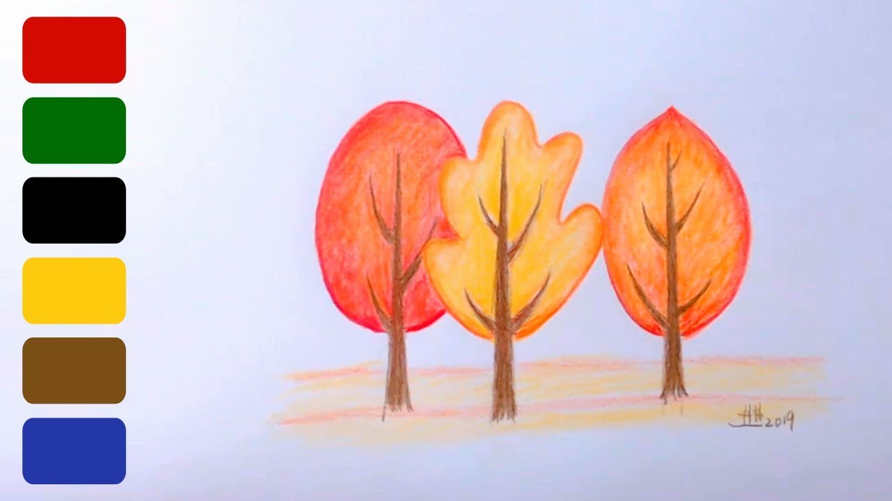 How to Draw Trees in Fall - Simple and Beautiful - YouTube