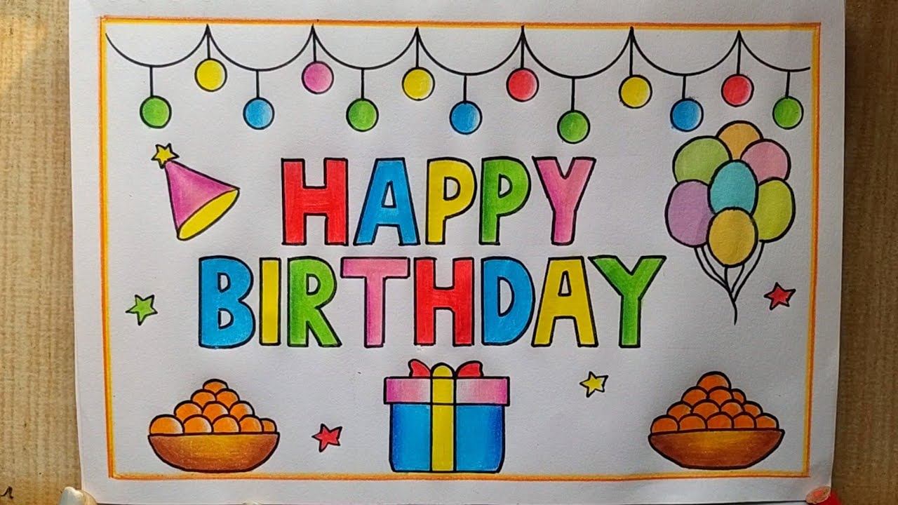 Happy Birthday Card Drawing| Beautiful 😍 Birthday Card drawing| Happy Birthday Poster drawing easy