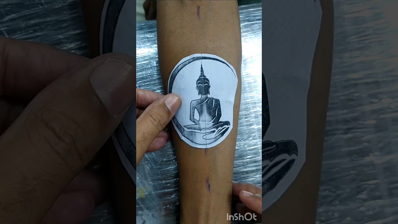 Line art Buddha tattoo on the inner arm (9 months