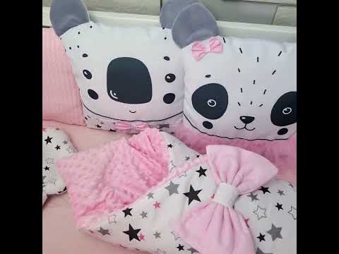 Комплект постільної білизни з ковдрою та бортиками-іграшками на 4 боки ліжечка 120х60см- Рожевий Новий, видео 1