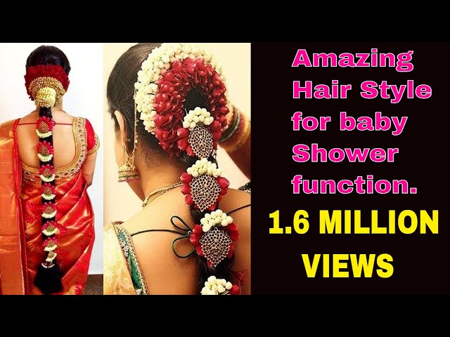 baby shower function hairstyle| poojadai traditional hair style | - YouTube