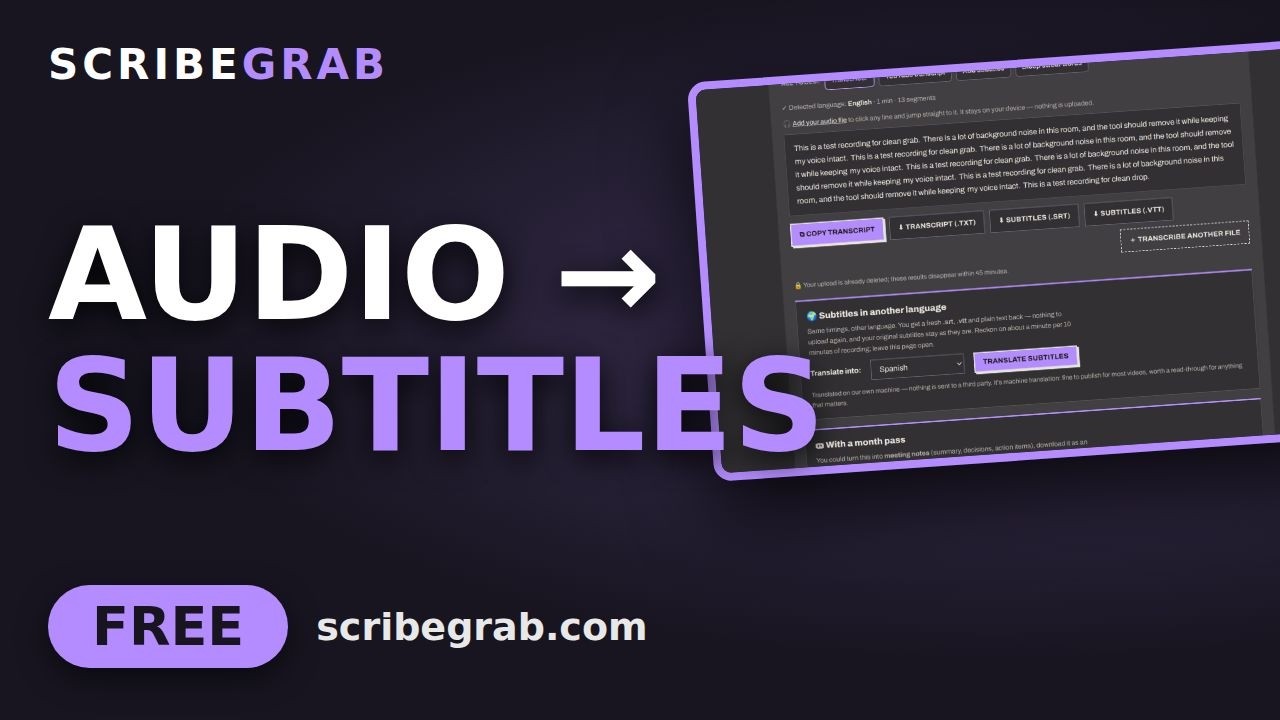 Free AI Subtitle Maker — SRT and VTT From Any Audio or Video