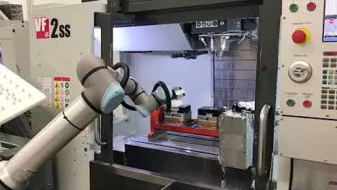 Cobot Application 6 UR10e, Easy Robotics' ProFeeder, Airvise, Martin Trunnion, and Haas VF2SS