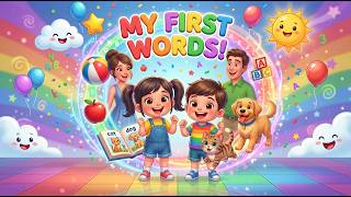 My First Words Song for Toddlers 🎵 | Learn Mama, Papa, Ball, Cat, Dog, Apple & Book! I Nursery Rhyme
