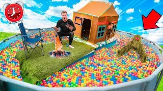 24 Hour BOX FORT BOAT In BALL PIT Pool! Scary 3 AM Monster CHALLENGE