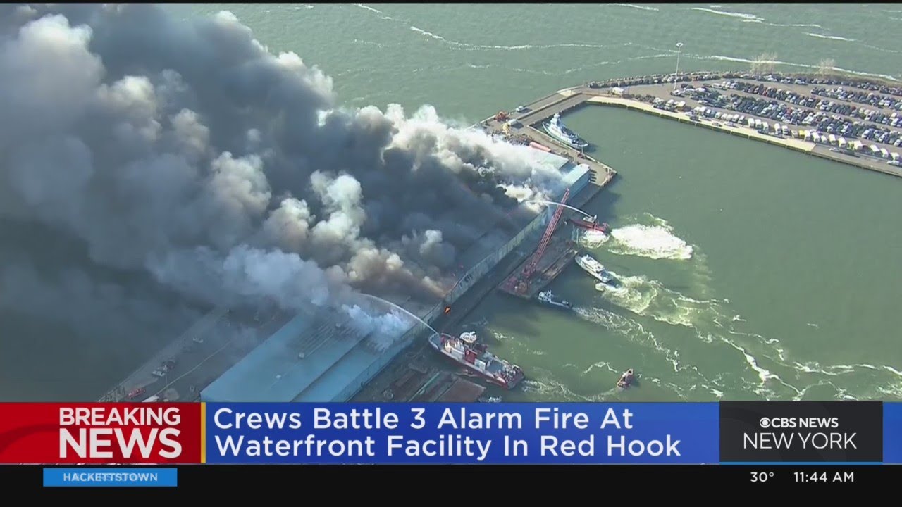Crews battle 3-alarm fire at waterfront facility in Red Hook - YouTube